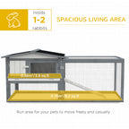 Large Rabbit Cage Outdoor 61"L Guinea Pig Hutch w/ Run Feeding Trough Removable Tray Ramp Asphalt Roof, White