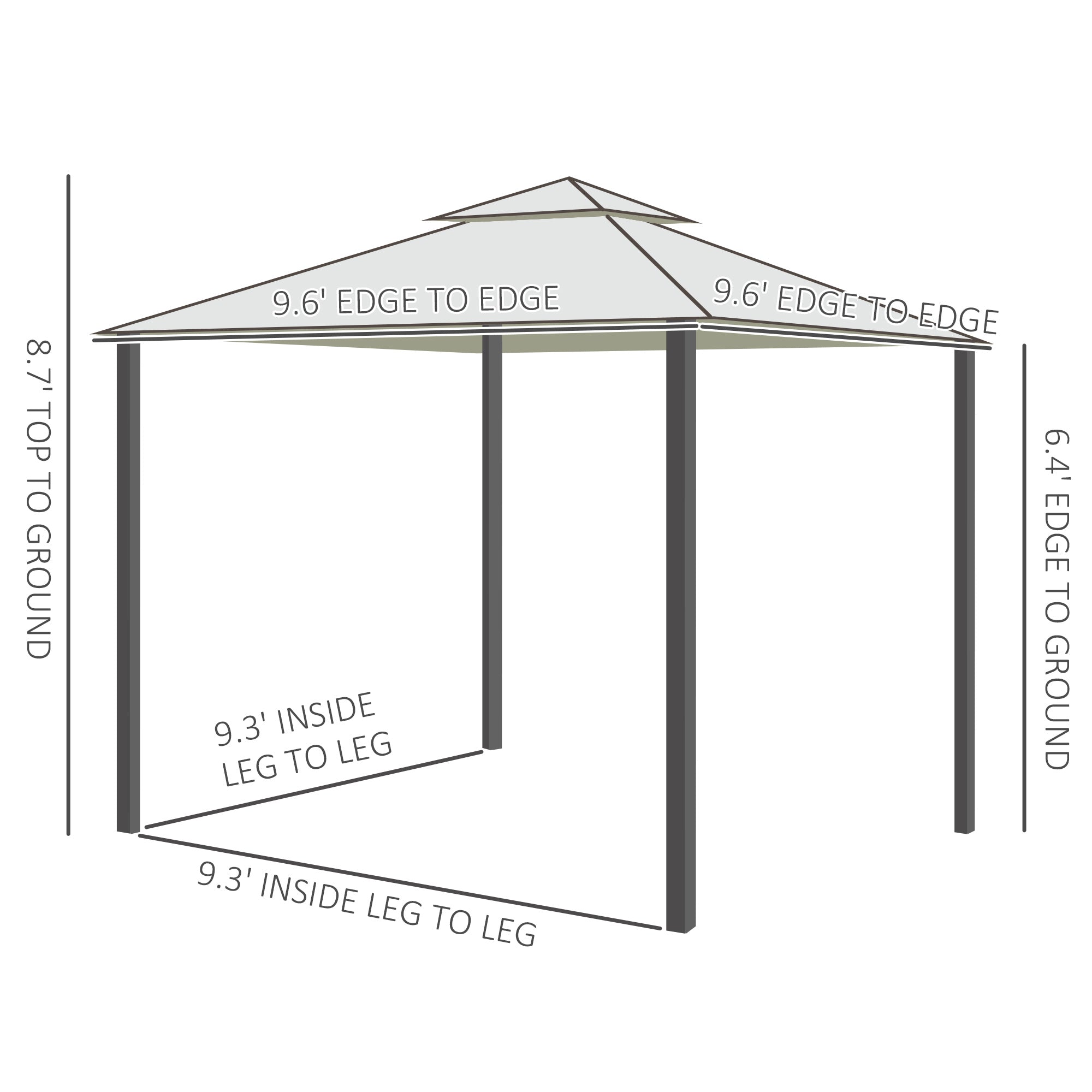 9.6' x 9.6' Patio Gazebo, Outdoor Canopy Shelter with 2-Tier Roof and Netting, Steel Frame for Garden, Lawn, Backyard, and Deck, Cream White