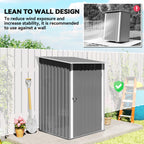 Outdoor 3.3' x 3.4' Lean-to Garden Storage Shed, Galvanized Steel Tool House with Lockable Door for Patio, Gray