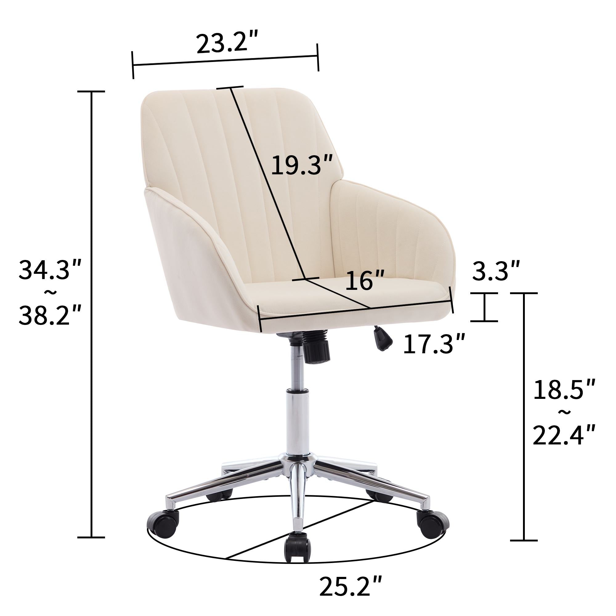Adjustable Ergonomic Swivel Chair with Memory Foam Cushion and Lumbar Support, Office Chair with Silver Base, 25" L x 23" W x 38" H, Beige