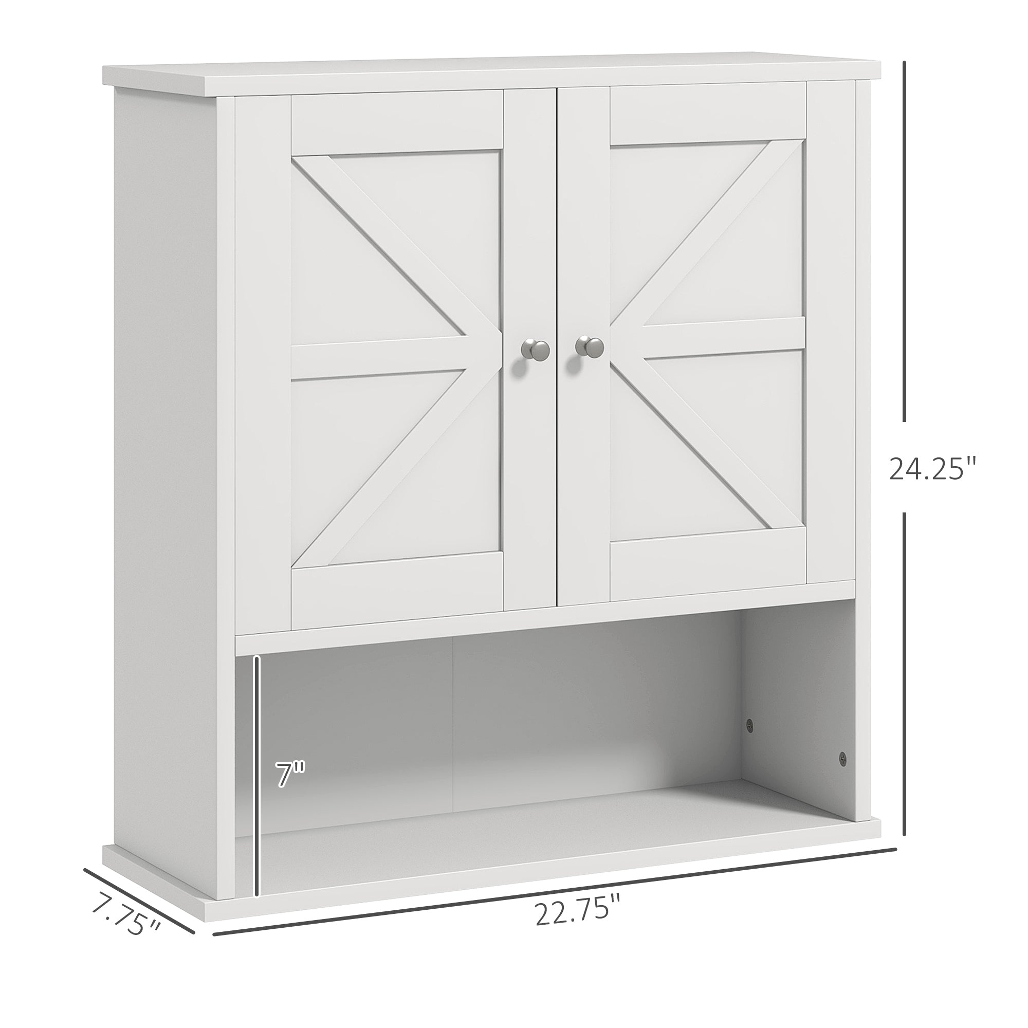 Farmhouse Bathroom Medicine Cabinet, Wall Cabinet with Barn Doors and Adjustable Shelf for Laundry Room, White