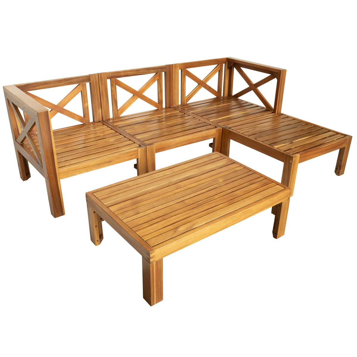 Casual Outdoor Sectional Sofa with Wood Frame & Cushions, Patio Seating Group for Backyard, 25.5" L x 25.5" W x 25.5" H, Natural