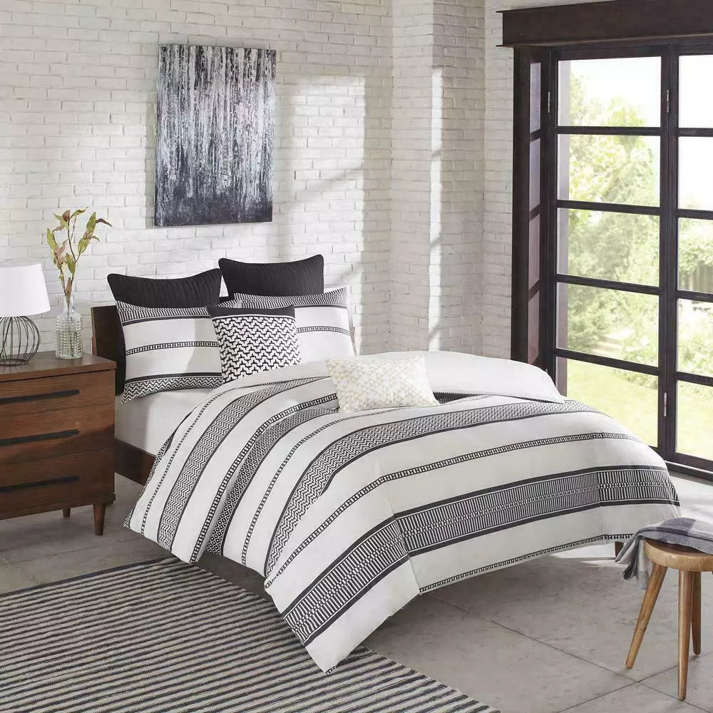100% Cotton Quilted Euro Sham with Embroidery, Hidden Zipper, Farmhouse Machine Washable Pillowcase, 26" L x 26" W x 0.25" H, Black