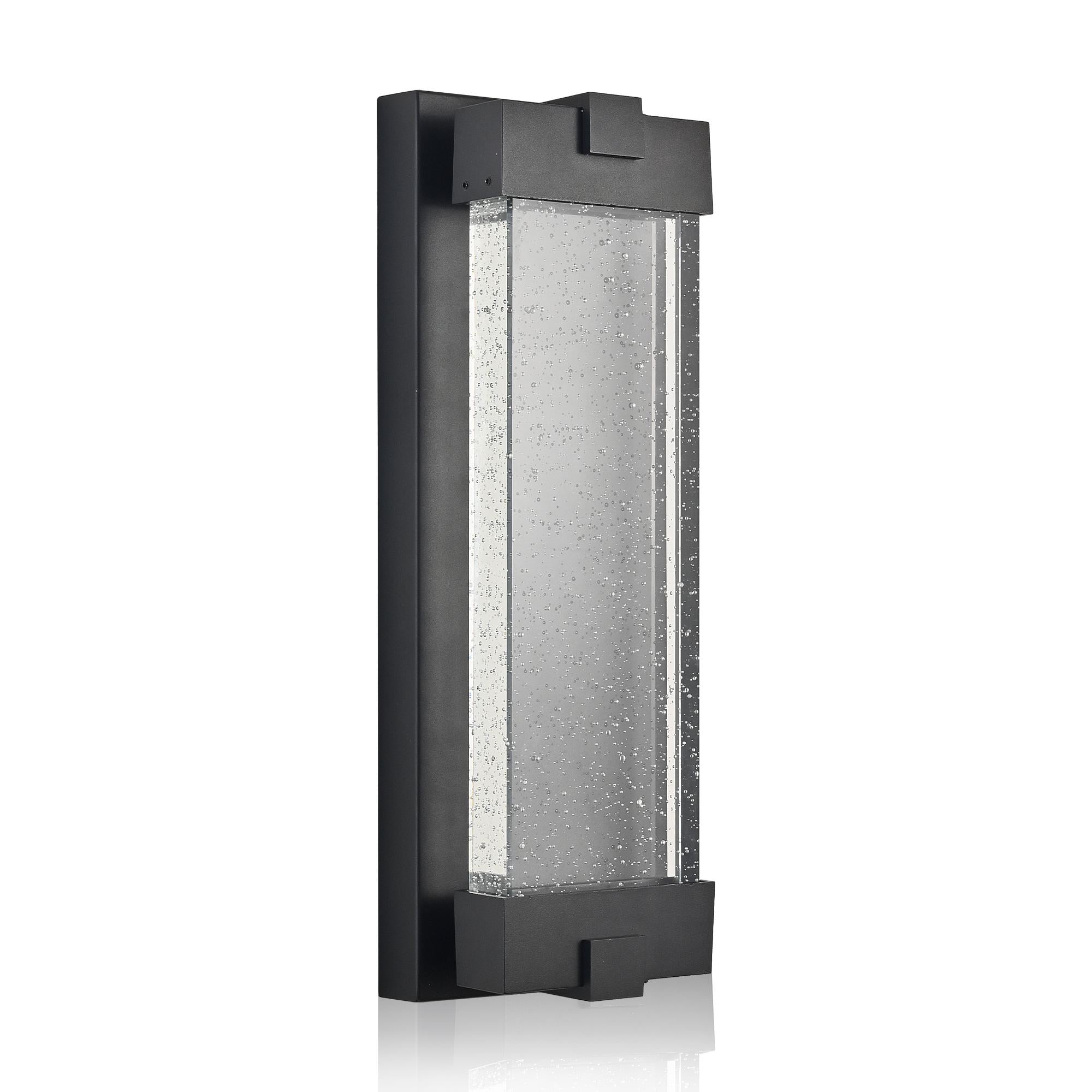 19" Outdoor Wall Light with Bubble Crystal Glass, Weatherproof Aluminum Exterior Sconce for Patio, Porch, Garage, 6.5" L x 4" W x 19.5" H, Black