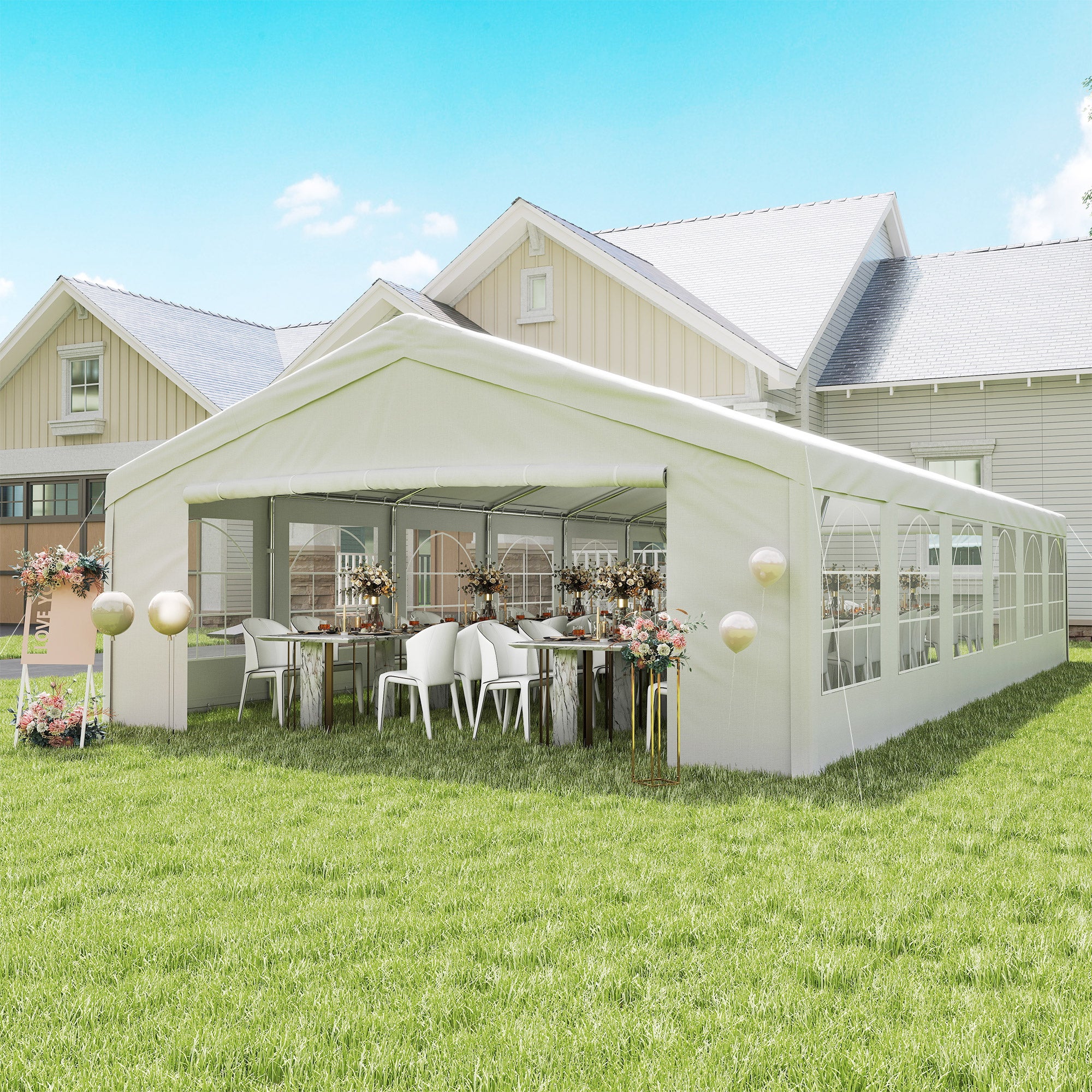 20 x 40 ft Heavy Duty Party Tent Outdoor Gazebo Wedding Tent Event Shelter Carport BBQ with Removable Sidewalls & Windows, Outside Waterproof Canopy for Parties, White