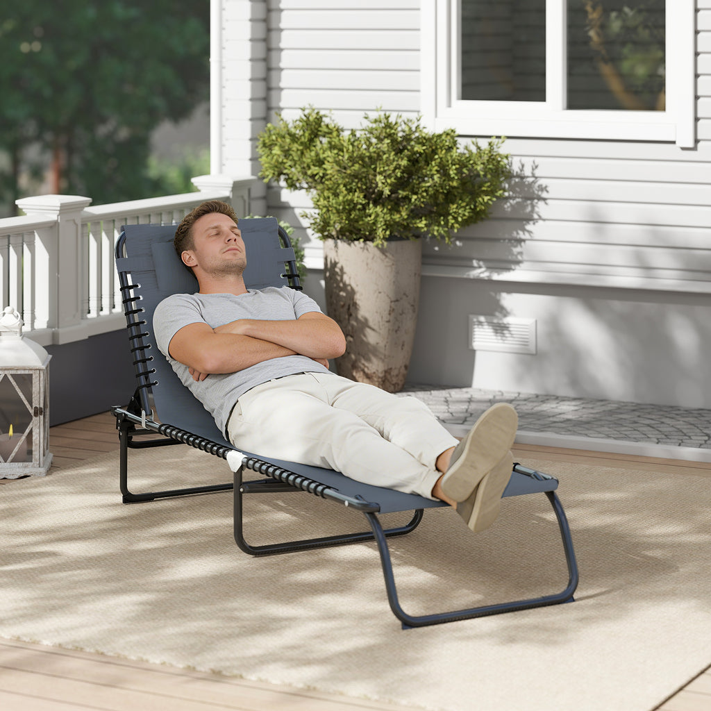 Folding Chaise Lounge Pool Chair with 4-Position Reclining Back, Breathable Mesh & Bungee Seat, Gray