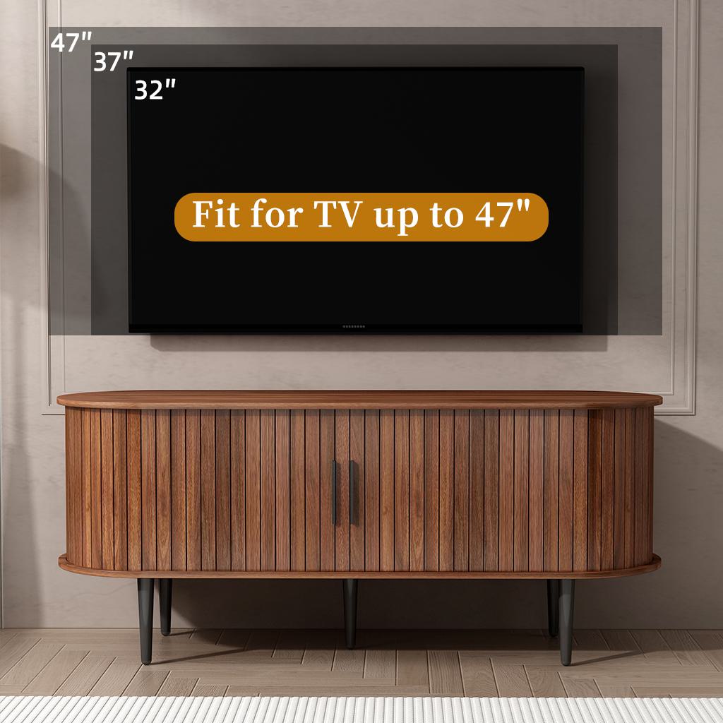 47" Modern TV Stand with Sliding Door, Gaming Entertainment Center with Storage Compartment and Cabinet, 47" L x 16" W x 21.5" H, Walnut