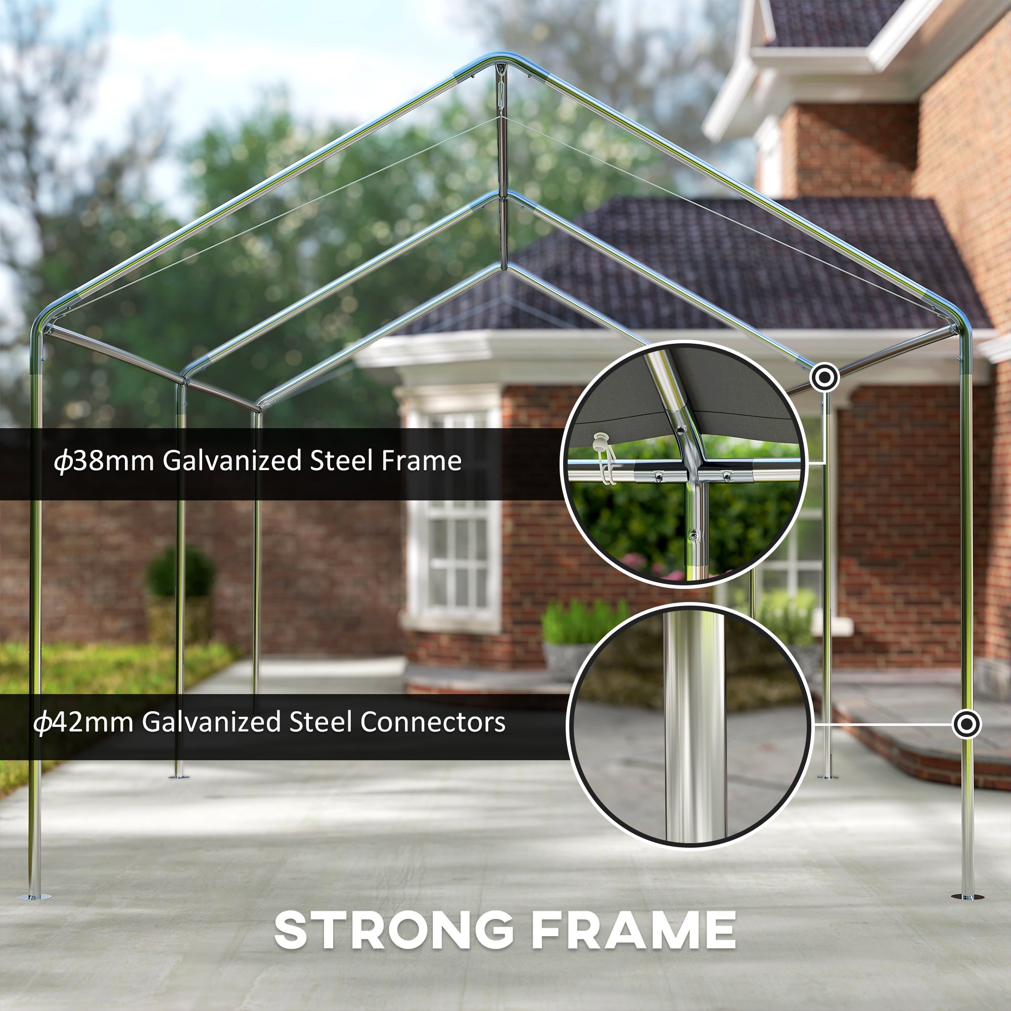 9.6' x 19.5' Carport Heavy Duty Galvanized Car Canopy w/ Included Anchor Kit, 3 Reinforced Steel Cables, White