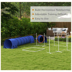 7pc Agility Training Equipment for Dogs w/ Tunnels, Weave Poles Adjustable Hurdle, Jumping Ring, Pause Box, Blue