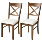 Dining Chairs Set of 2, Upholstered Kitchen Chairs with Rubberwood Frame, Padded Seat and X-Back, Walnut