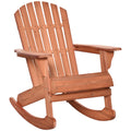 Adirondack Rocking Chair, with Slatted Wooden Design, Fanned Back, Ergonomic Armrests, & Classic Rustic Style, For Porch, Patio, Backyard, Teak