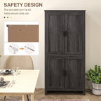 64" 4-Door Kitchen Pantry, Freestanding Storage Cabinet with 3 Adjustable Shelves for Kitchen, Gray Oak
