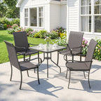 Set of 4 Outdoor Wicker Dining Chairs with Armrest, Steel Frame, Highback and Deep Seating, Brown