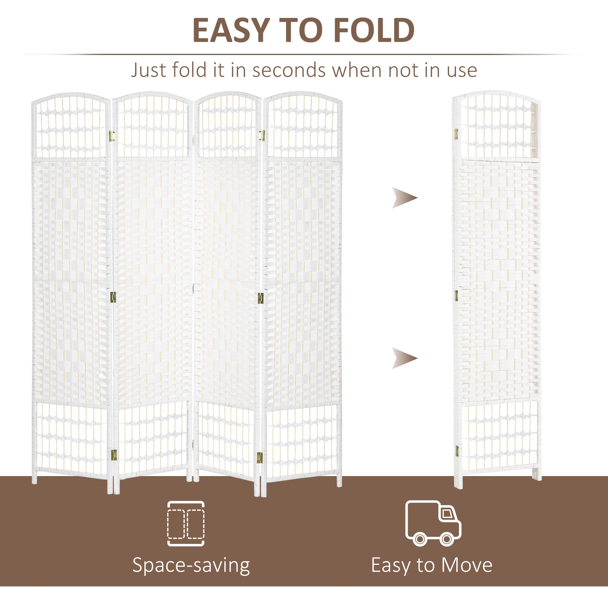 4 Panel Folding Room Divider Portable Privacy Screen Wave Fiber Room Partition for Home Office White