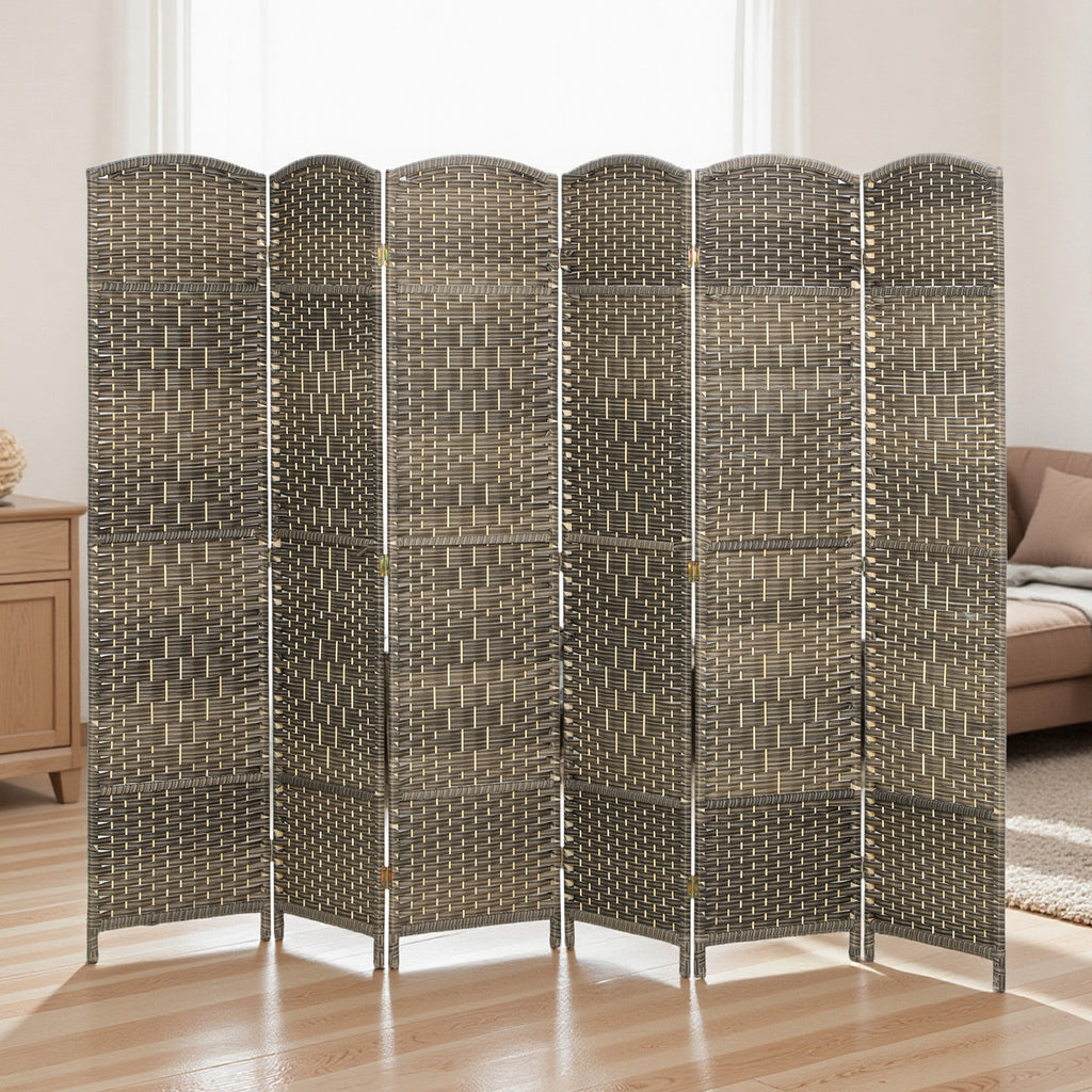 Folding Room Divider Screen 6 Panel 6' Tall Privacy Screen Freestanding Wood Partition for Home Office, Dark Rustic Oak