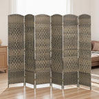 Folding Room Divider Screen 6 Panel 6' Tall Privacy Screen Freestanding Wood Partition for Home Office, Dark Rustic Oak