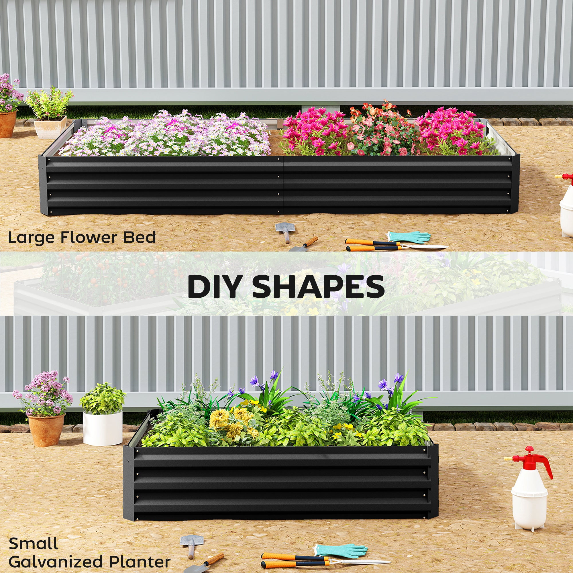 95" x 36" x 12" Galvanized Raised Garden Bed, Easy DIY and Cleaning for Growing Flowers, Herbs, Succulents, Black