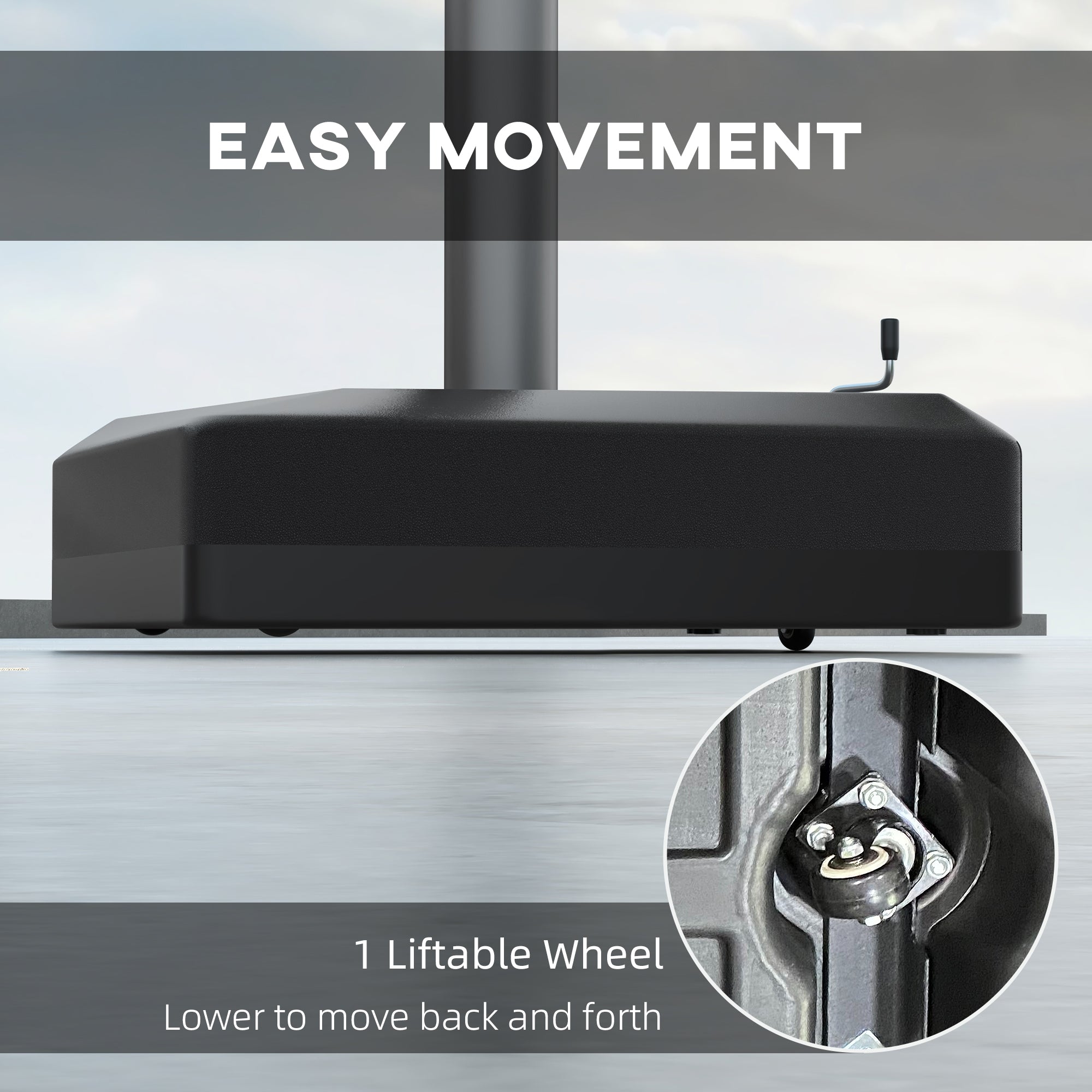 330 lbs. Fillable Umbrella Base for 84D-110V02 Model Umbrella, Cantilever Umbrella Stand, Wheels, Adjustable Feet, Black