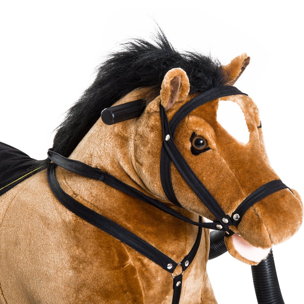Durable Kids Plush Spring Rocking Horse, Ride On Rocking Horse with Realistic Sounds, Brown