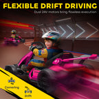 24V 7.5 MPH Electric Go Kart with Adjustable Seat, Slow Start, Pink