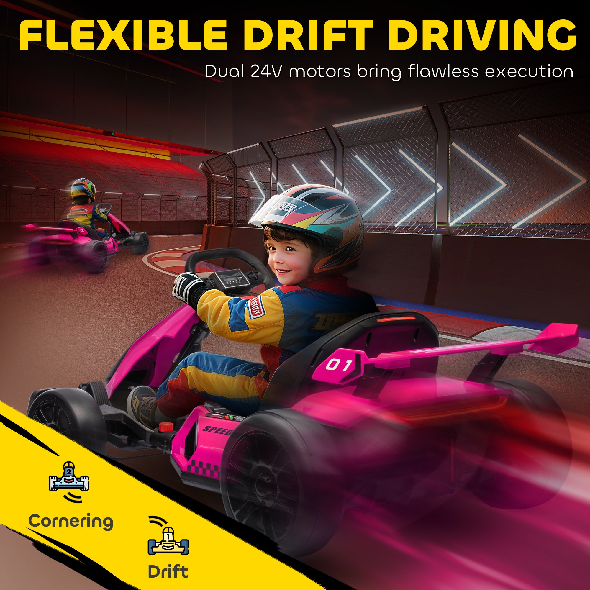 24V 7.5 MPH Electric Go Kart with Adjustable Seat, Slow Start, Pink