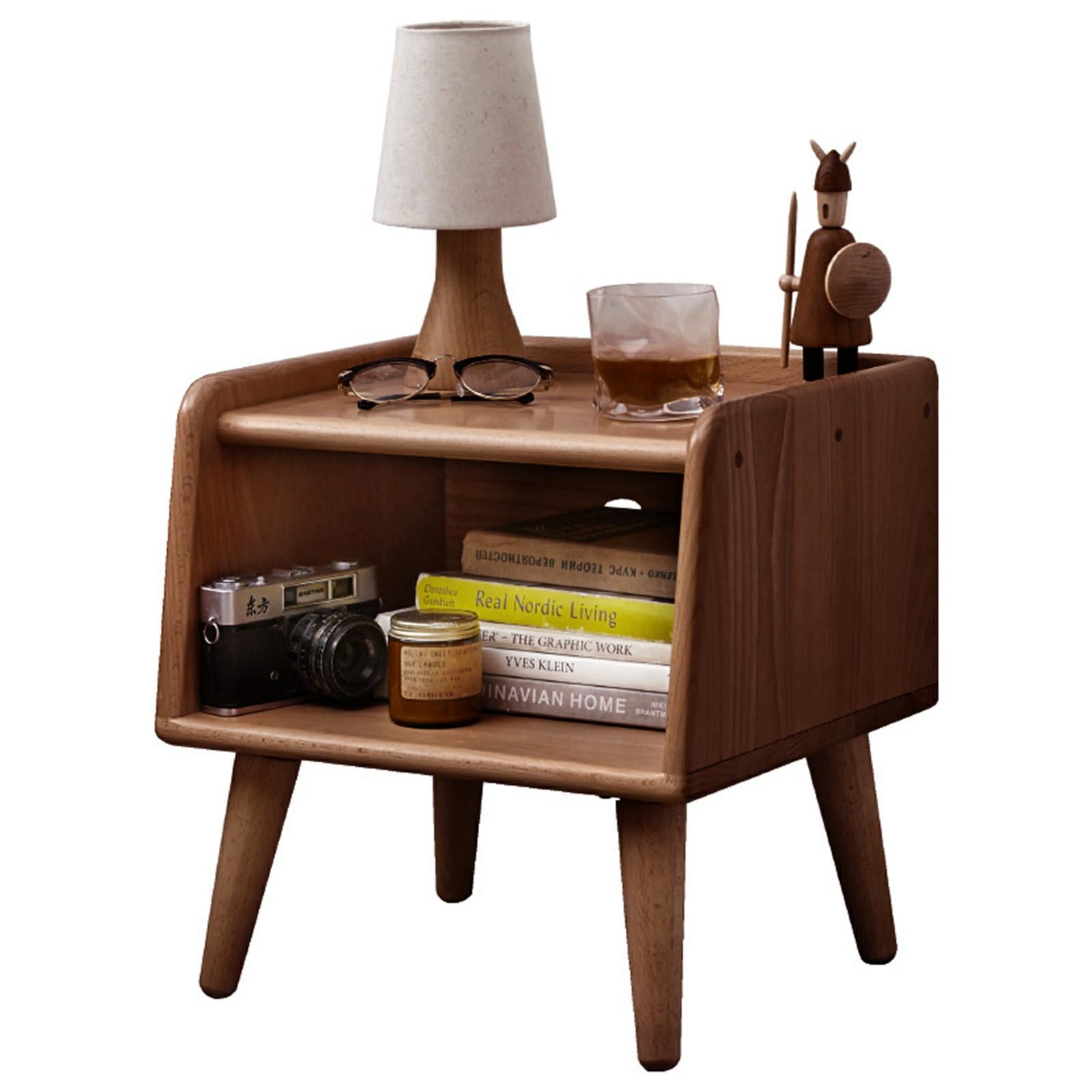 Durable European Beech Nightstand with Hardwax Oil Finish, Compact Storage Cabinet with Raised Edges, 13.5″ L x 15.5″ W x 15.5″ H, Natural