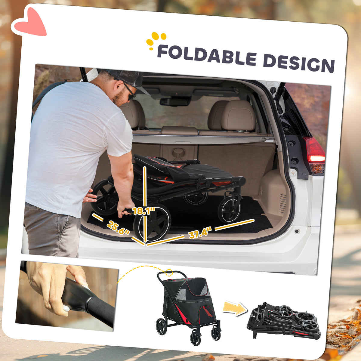 One-Click Foldable Dog Stroller for M, L Dogs, Pet Stroller, Black