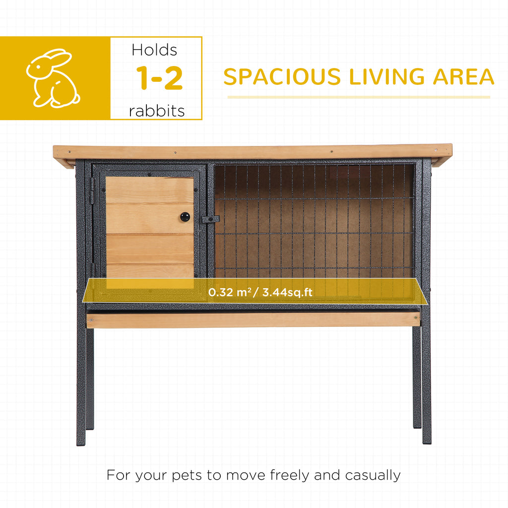 Rabbit Hutch Elevated Bunny Cage Small Animal Habitat with Metal Frame, No Leak Tray, Metal Wire Pan, Openable Water-Resistant Asphalt Roof for Rabbits, Chickens, Ducks, Indoor/Outdoor Natural