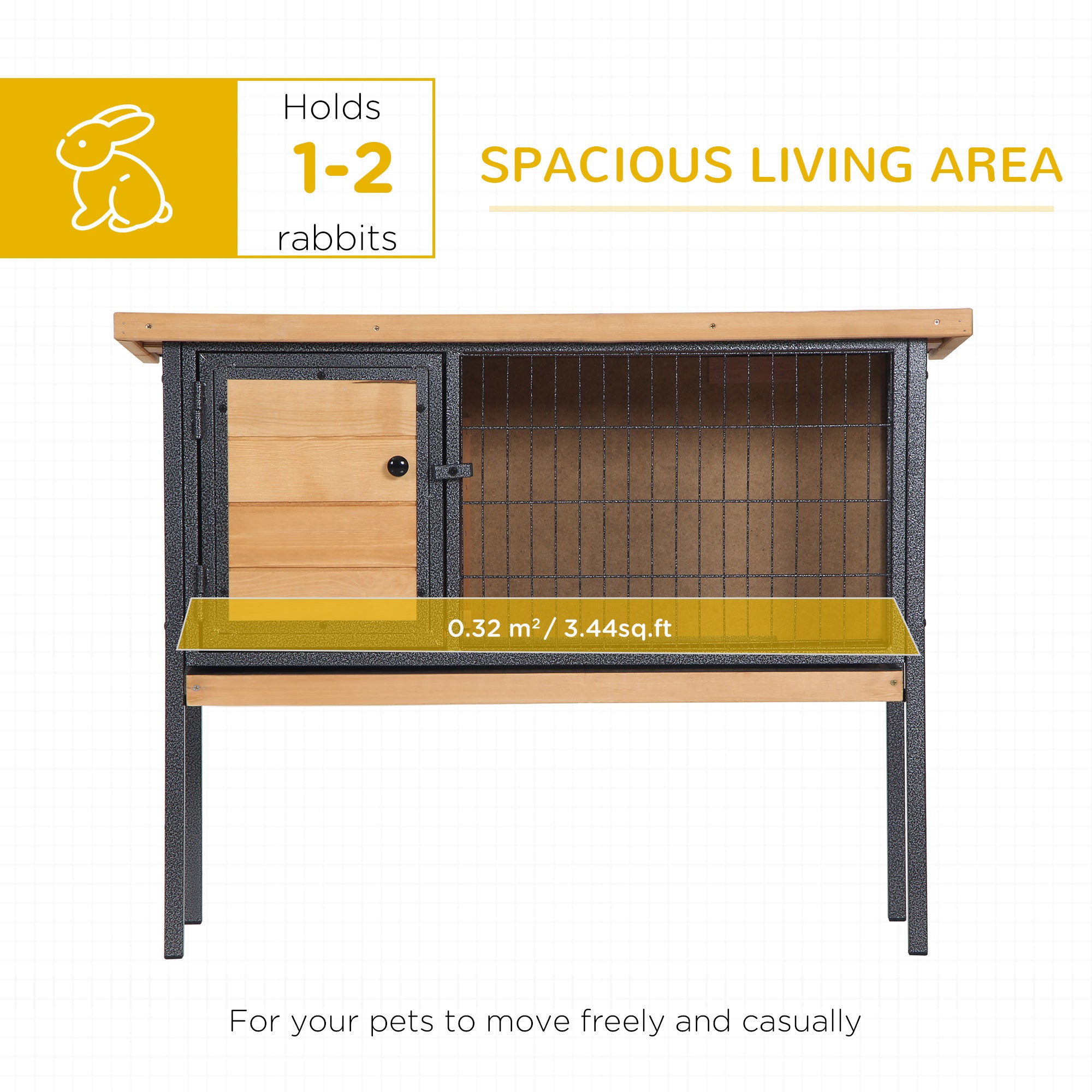 Rabbit Hutch Elevated Bunny Cage Small Animal Habitat with Metal Frame, No Leak Tray, Metal Wire Pan, Openable Water-Resistant Asphalt Roof for Rabbits, Chickens, Ducks, Indoor/Outdoor Natural