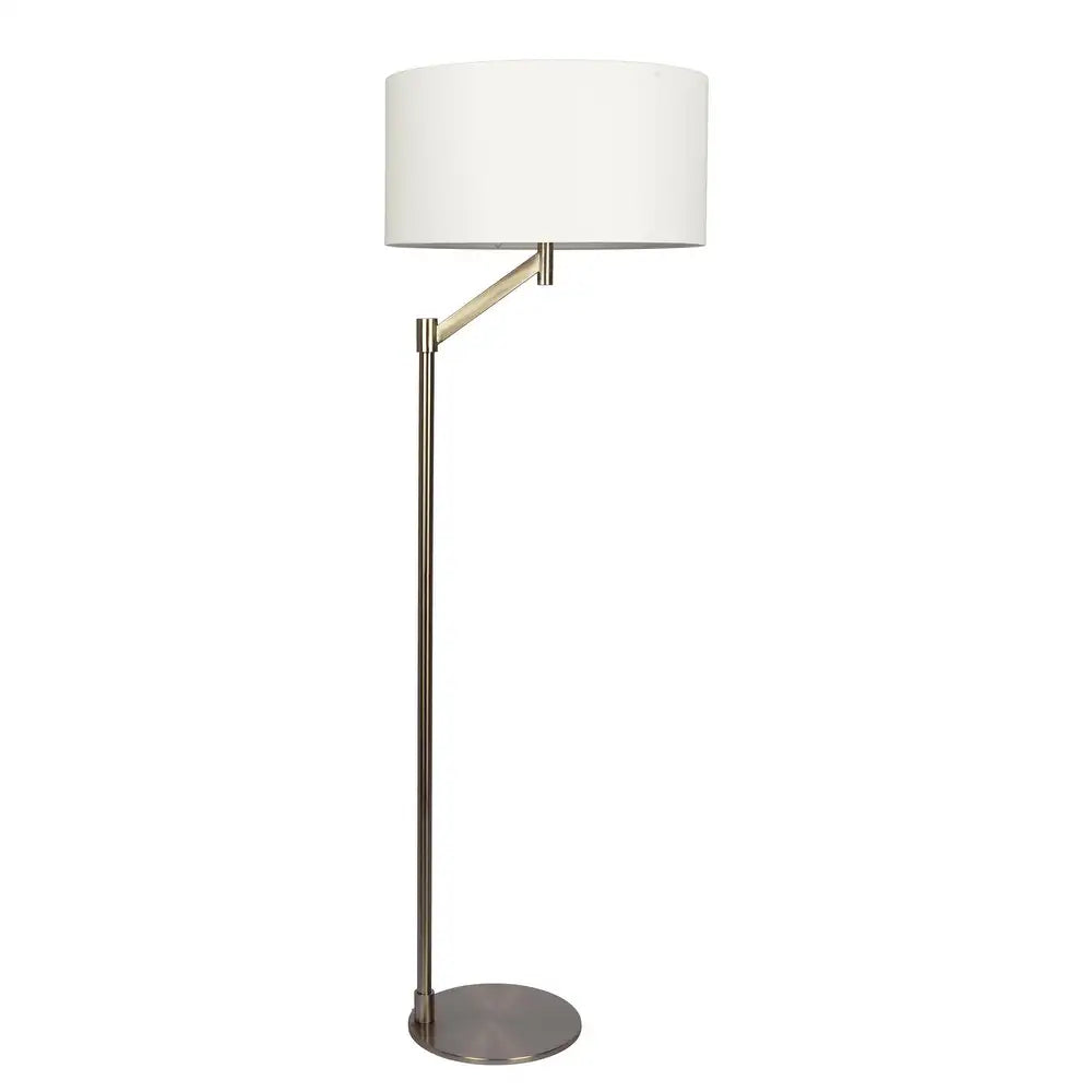 Serene Brushed Nickel Floor Lamp with Rotary Switch, Metal Base, White Linen Shade, 20" L x 20" W x 61" H, White