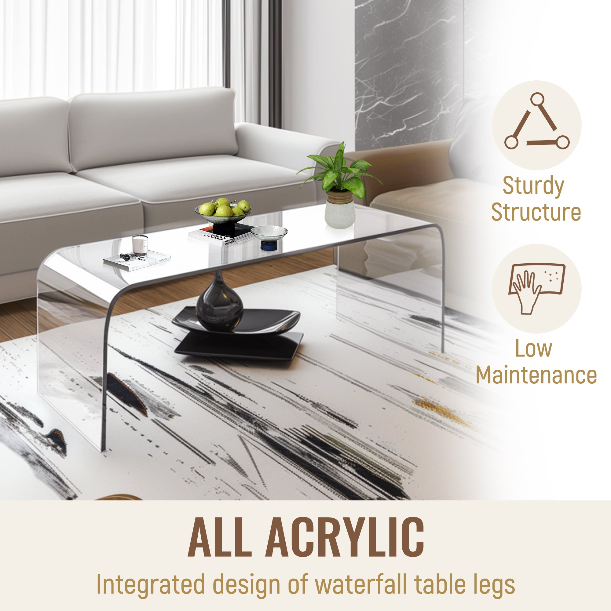 Acrylic Coffee Table 39" Long Rectangle Tea Table for Living Room Clear