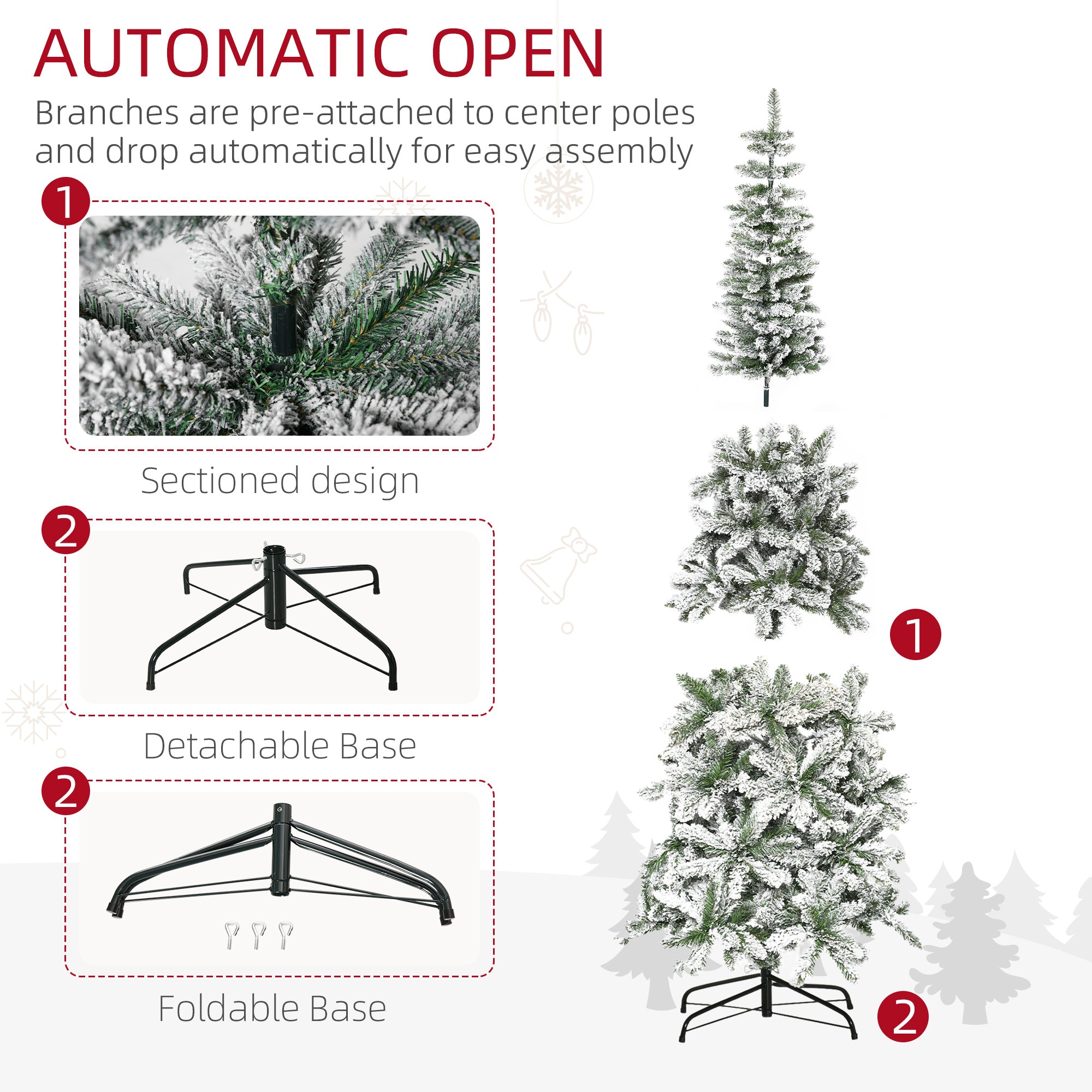 7.5ft Unlit Snow-Flocked Slim Pine Artificial Christmas Tree with Realistic Branches and 668 Tips