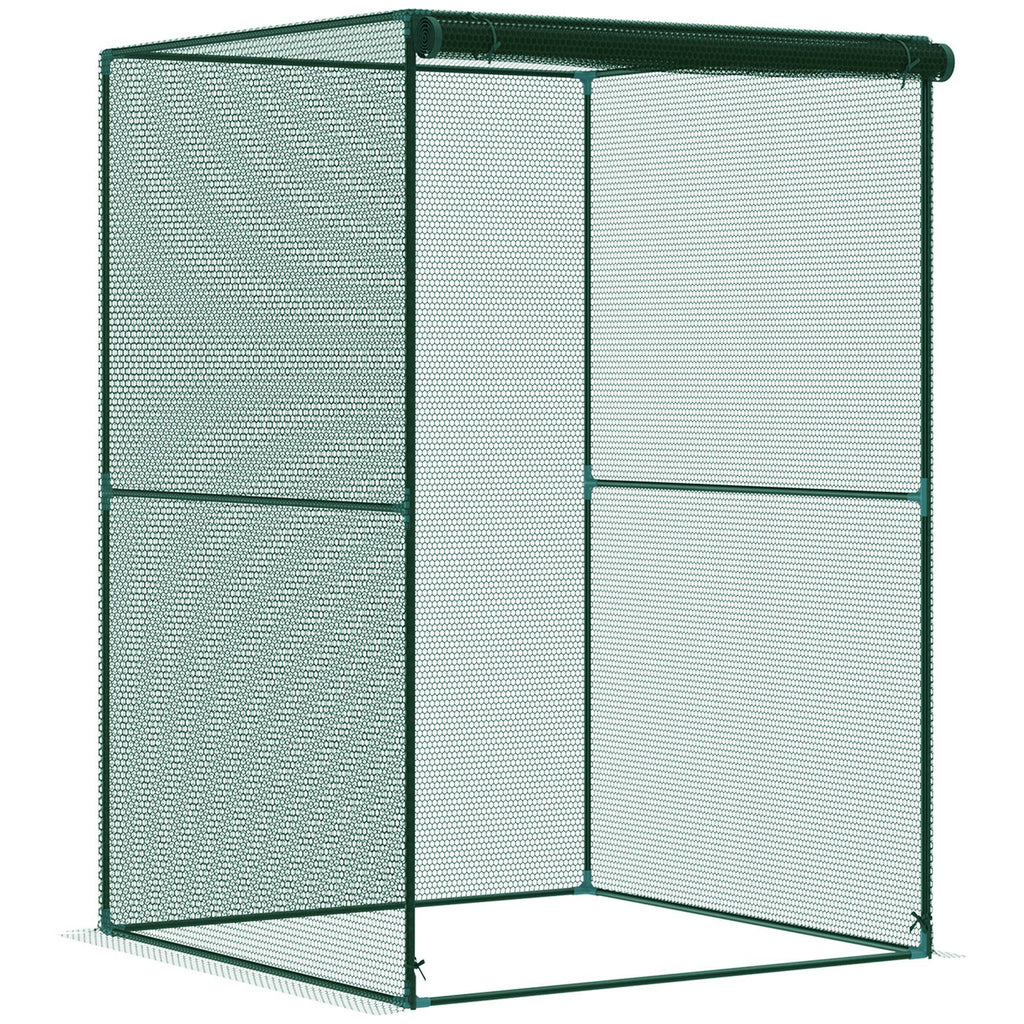 Walk-in Crop Cage, Plant Protectors from Animals with Roll Up Zippered Door, 3.9' x 3.9' x 5.9', Dark Green