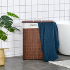 Bamboo Laundry Basket with Lid and String Handles, Collapsible Laundry Hamper with 2 Removable Bags, Brown