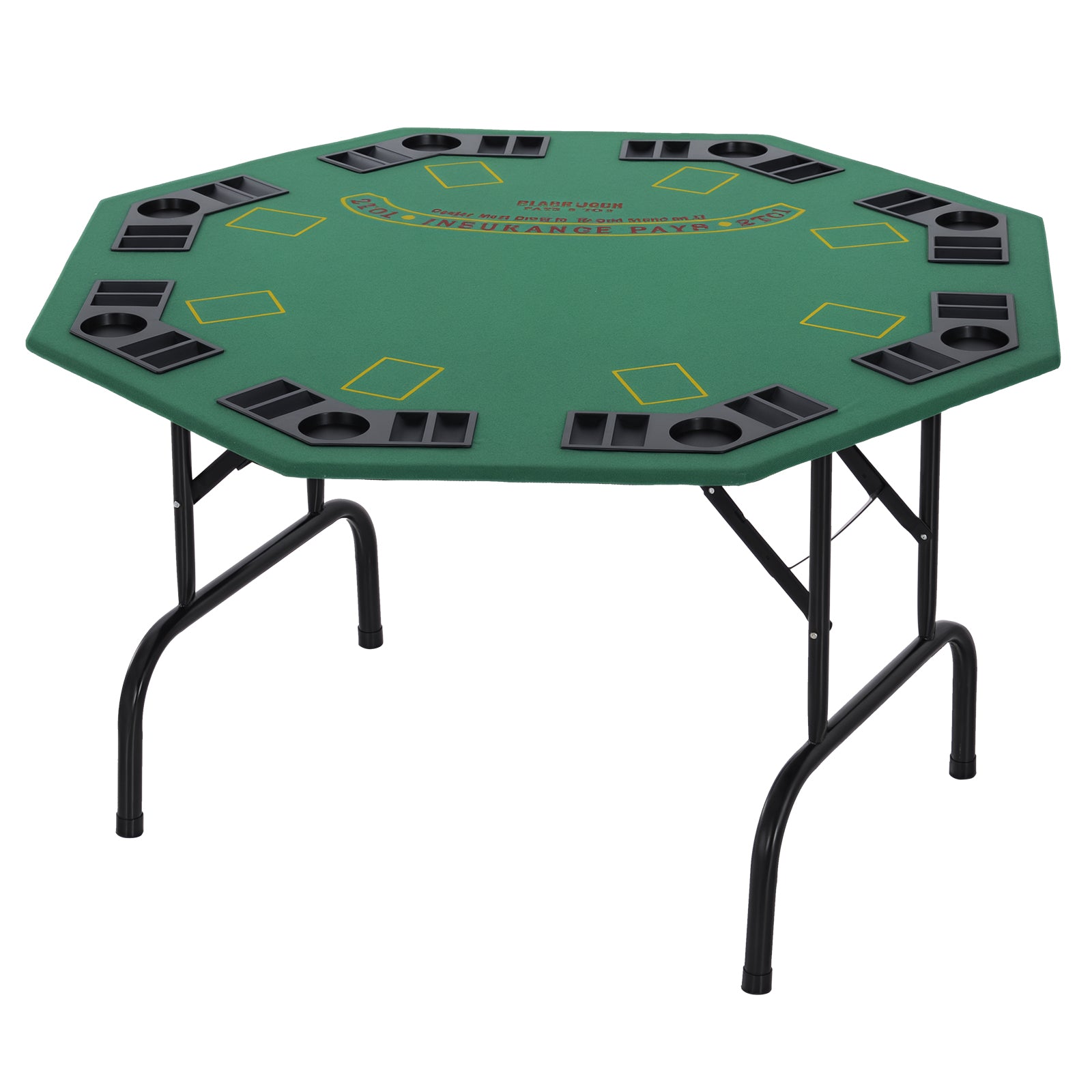 Poker Table Foldable, 47" Octagon Blackjack Poker Game Table for 8 Players with Cup Holders and Chips Tray, Green Felt