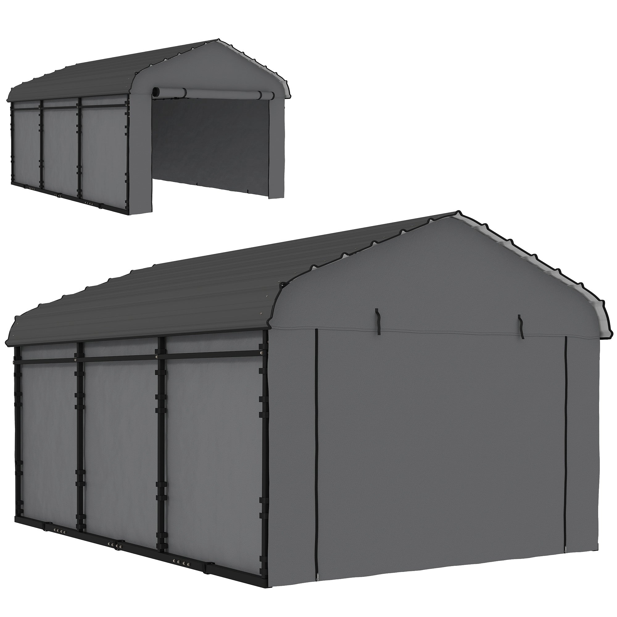10' x 15' Metal Carport, Heavy Duty Garage Car Canopy with Galvanized Metal Roof and Removable Sidewalls, Dark Gray