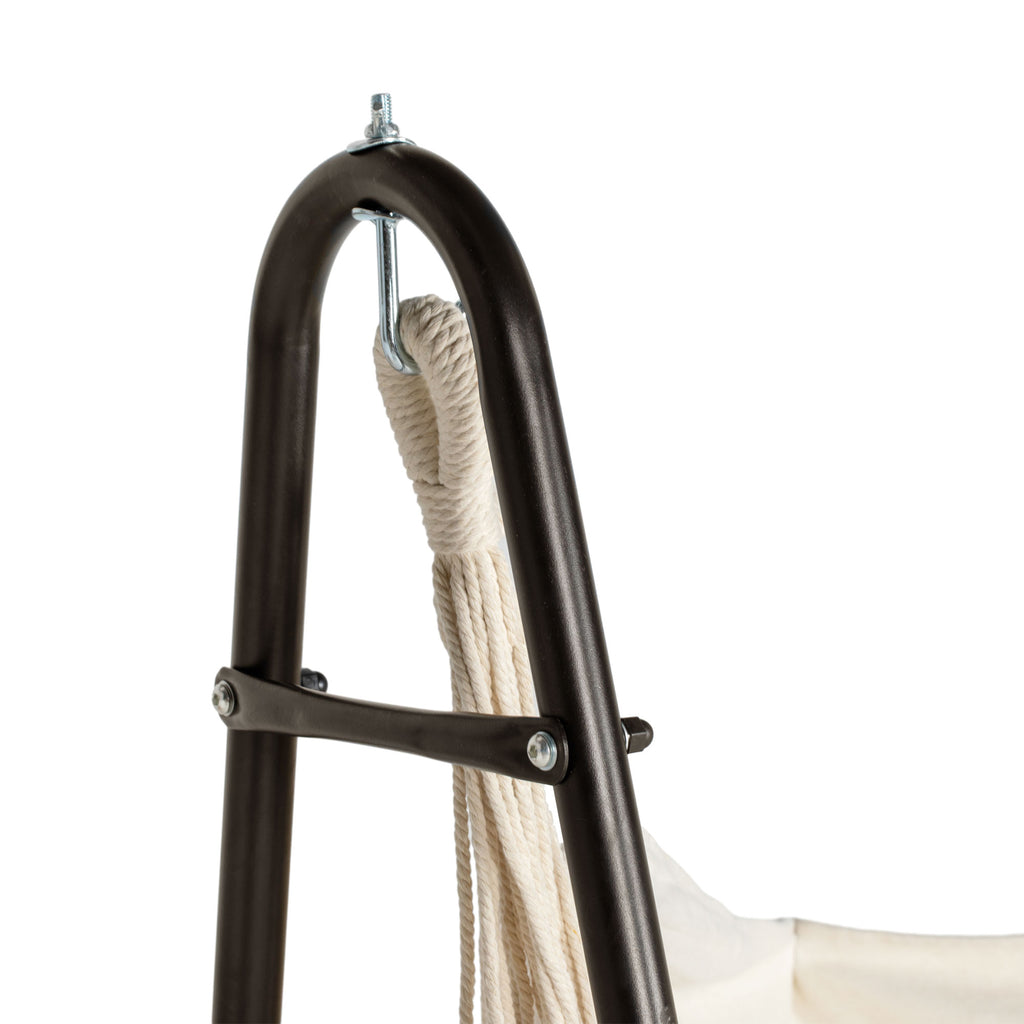 Hammock Chair with U Shape Stand, Hammock Swing Chair with A Side Pocket, Brown & Cream White