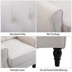 Button-Tufted Accent Chair with High Wingback, Rounded Cushioned Armrests and Thick Padded Seat, Set of 2, Cream White