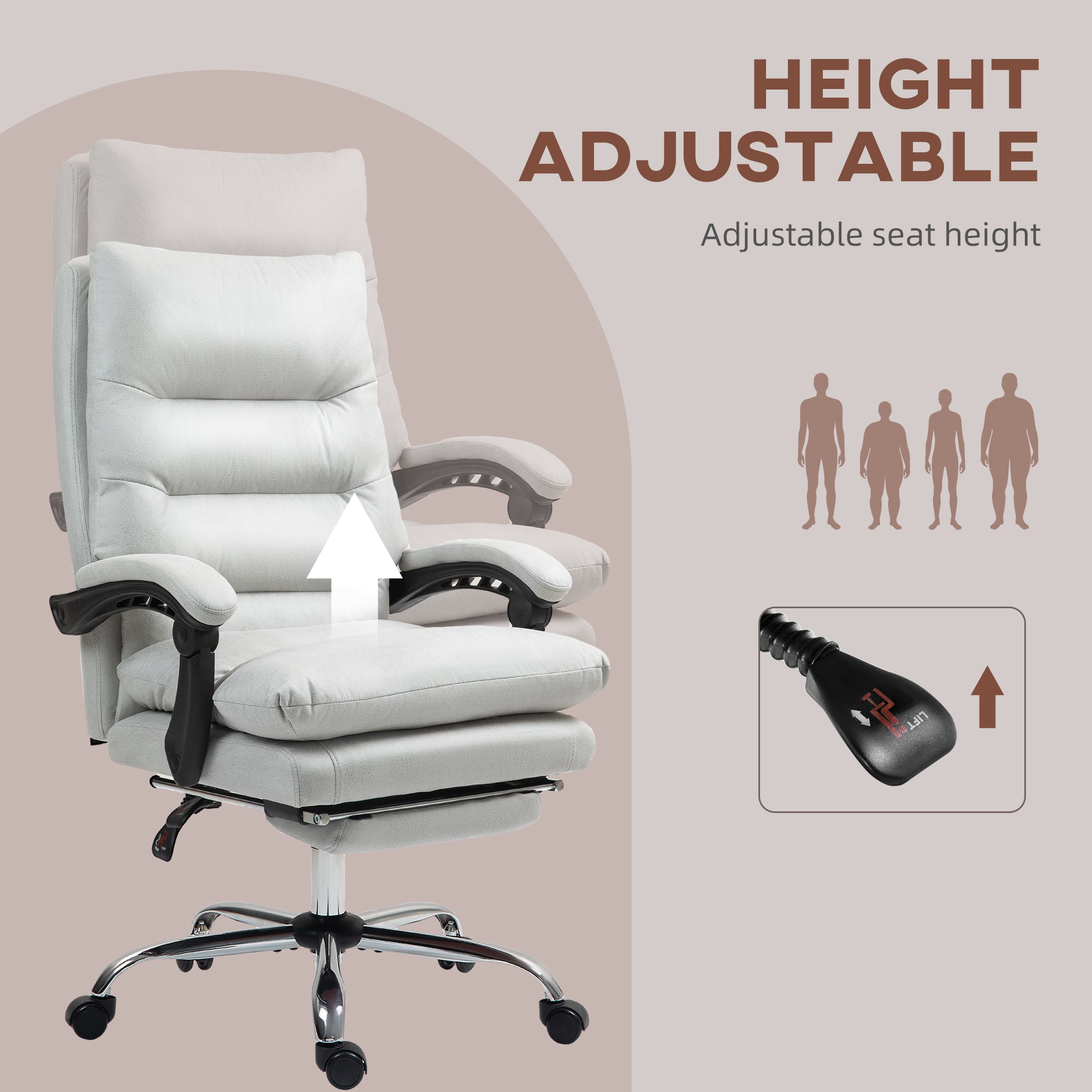 Microfibre Massage Office Chair, Heated Reclining Chair with Footrest, Double-tier Padding, Swivel Wheels, Light Gray