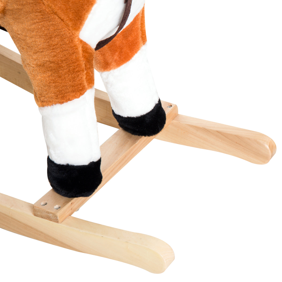 Kids Plush Toy Rocking Horse, Wooden Ride-on Chair, Plush Animal Rocker with Realistic Sounds and Moving Tail for Toddlers, Brown