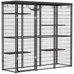 Weld Wire Catio Outdoor Indoor with Waterproof Cover, 4 Jumping Platforms, Hammock, for 1-3 Kittens, 69" x 22" x 62"