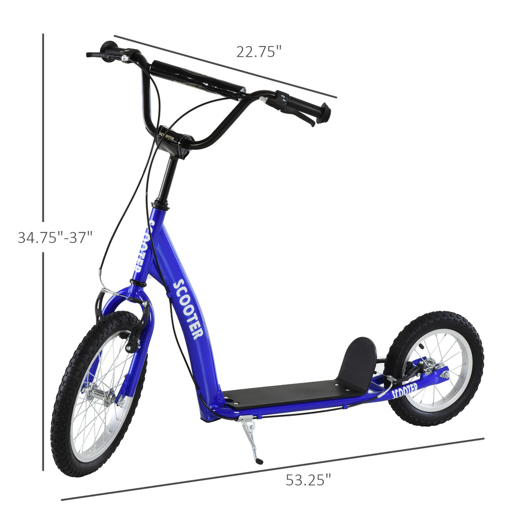 Youth Scooter Kick Scooter for Kids 5+ with Adjustable Handlebar 16" Front and 12" Rear Dual Brakes Inflatable Wheels, Blue