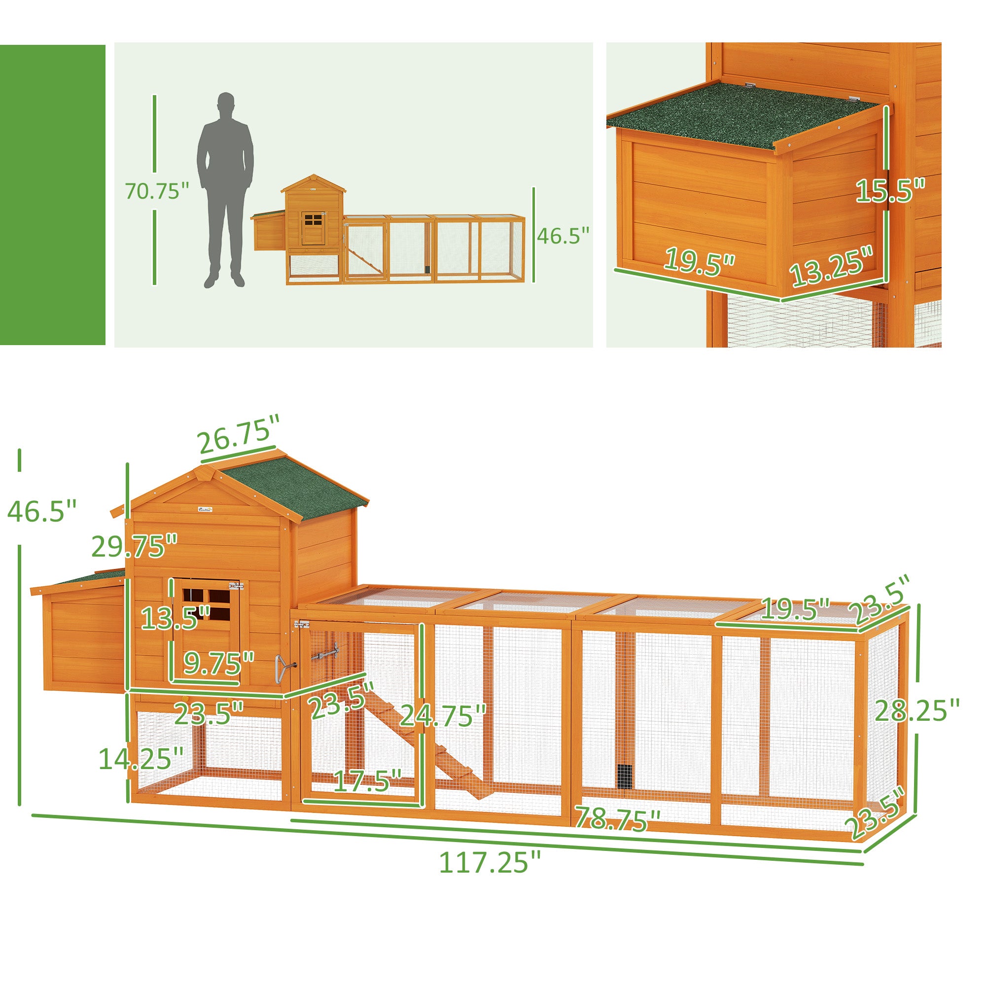 Extra Large Run Included Chicken Coop with Removable Tray Orange