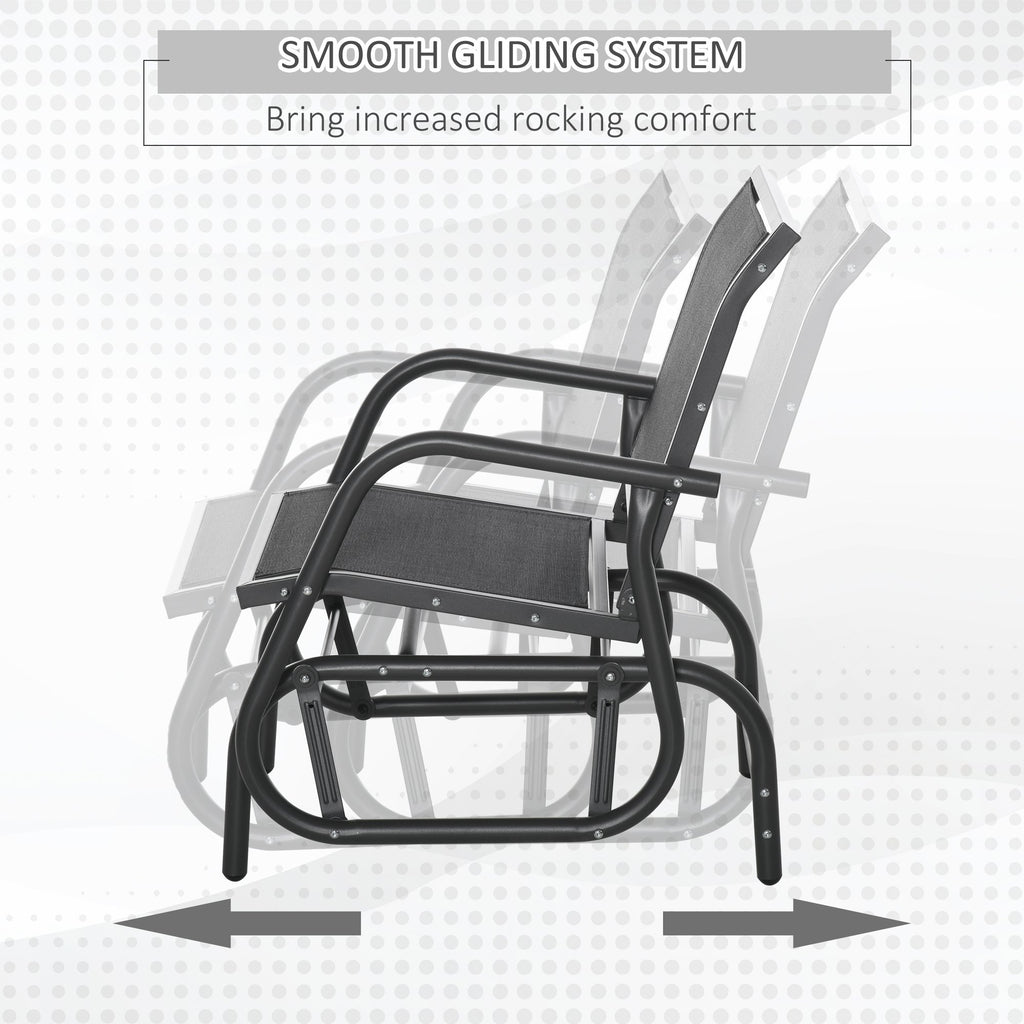2-Piece Outdoor Glider Swing, Rocking Chair Set with Breathable Mesh Fabric, Sturdy Durable Frame, Curved Armrests, Supports Up to 264 lbs., for Backyard, Garden, Porch, Black