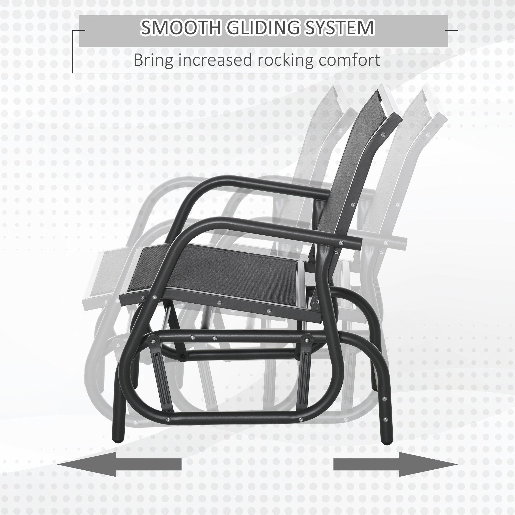 2-Piece Outdoor Glider Swing, Rocking Chair Set with Breathable Mesh Fabric, Sturdy Durable Frame, Curved Armrests, Supports Up to 264 lbs., for Backyard, Garden, Porch, Black