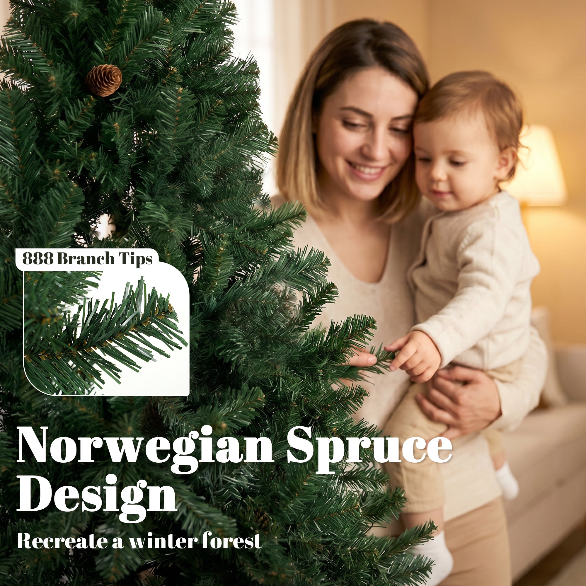 6 ft Artificial Christmas Tree, Norway Spruce Tree, Hinged Xmas Tree with Metal Stand
