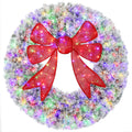 48in Flocked Pre-Lit Christmas Wreath with 3D Red Bow, 11 Lighting Modes, Front Door Christmas Wreath with Remote