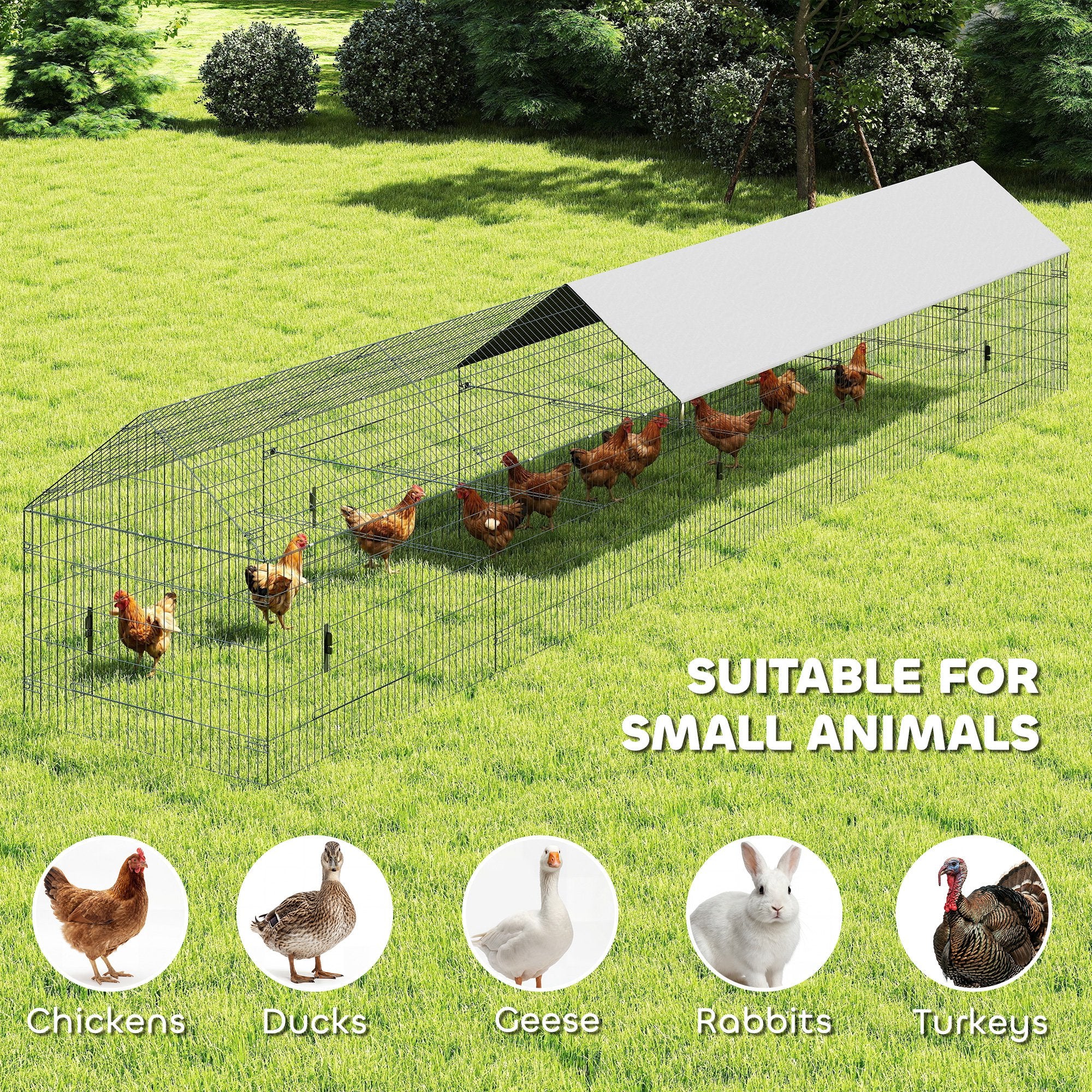 Metal Chicken Coop, Large Chicken Run with Water-Resistant & Anti-UV Cover for 7-9 Hens, Outdoor Hen House with 10 Doors