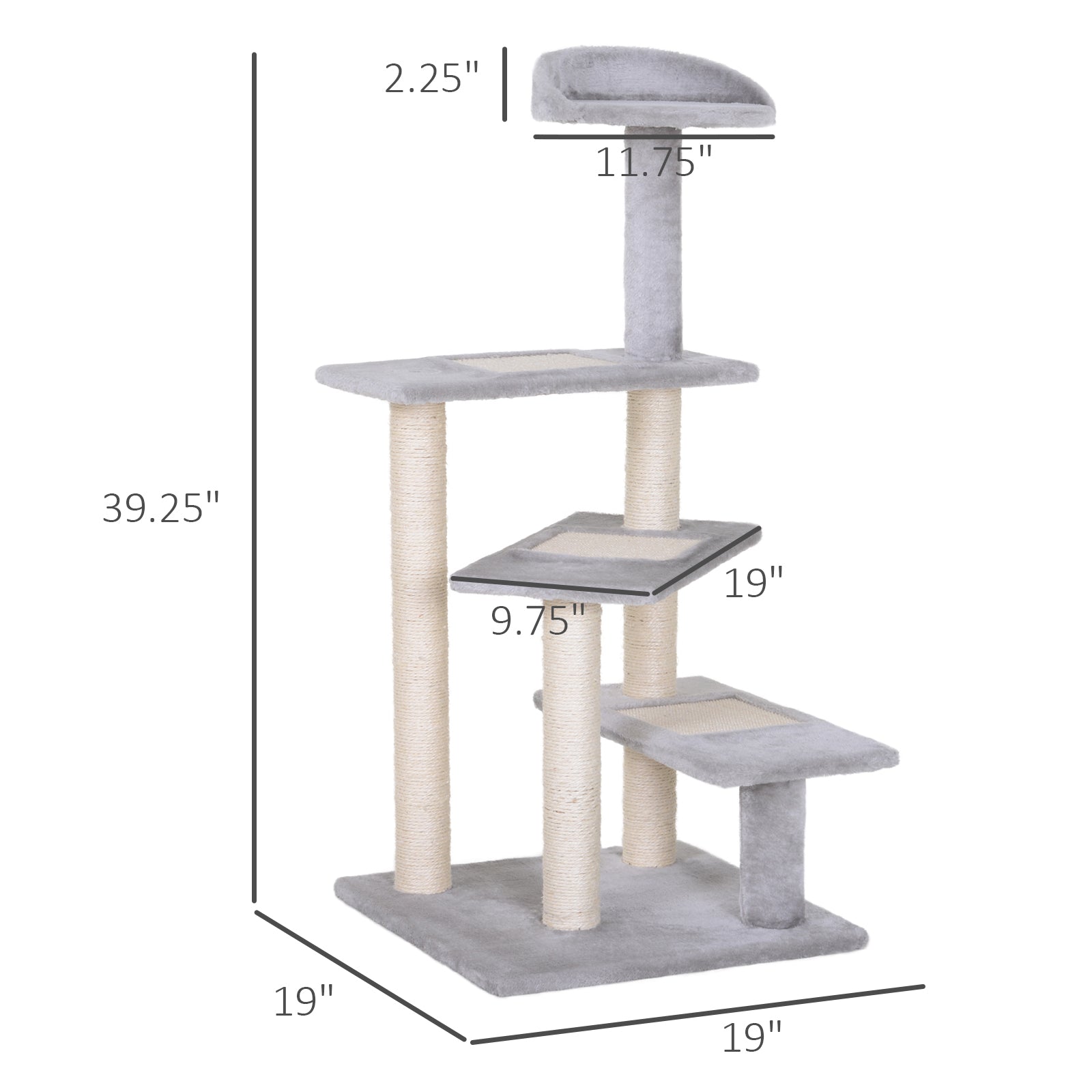 40" 5-Level Revolving Stair Cat Tree Scratcher Climbing Activity Tower with Play Center and Resting Perch - Gray