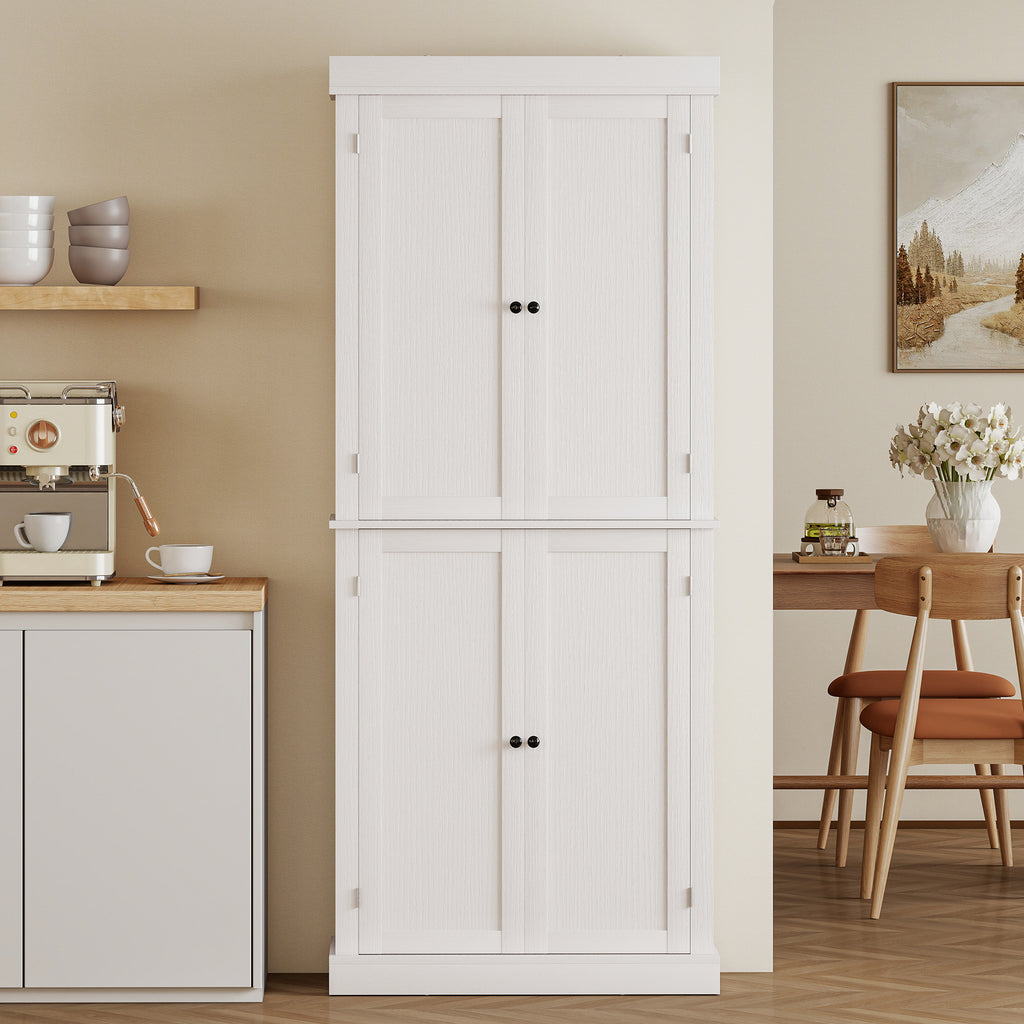 72" Kitchen Cabinet, Pantry Storage Cabinet with Doors and Shelves, Freestanding Food Pantry Cabinet, White Wood Grain